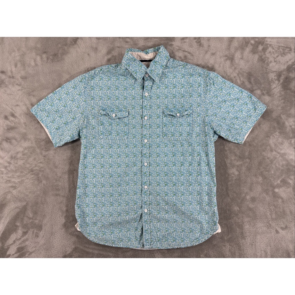 PDC Paper Denim & Cloth Shirt Mens M Preppy Poplin Ditsy Floral Summer Blue